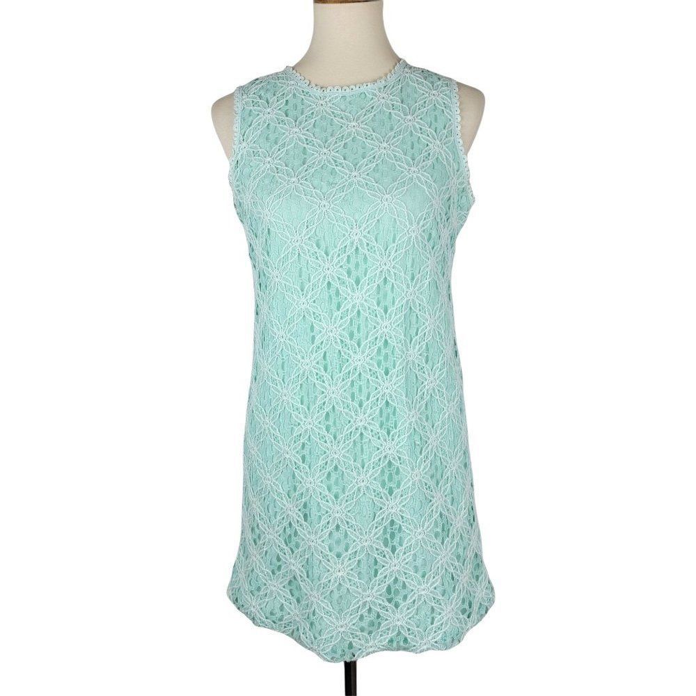 Dolce Vita Spring Green Floral Lace Crochet Sleeveless Dress Mini Shift Dress M